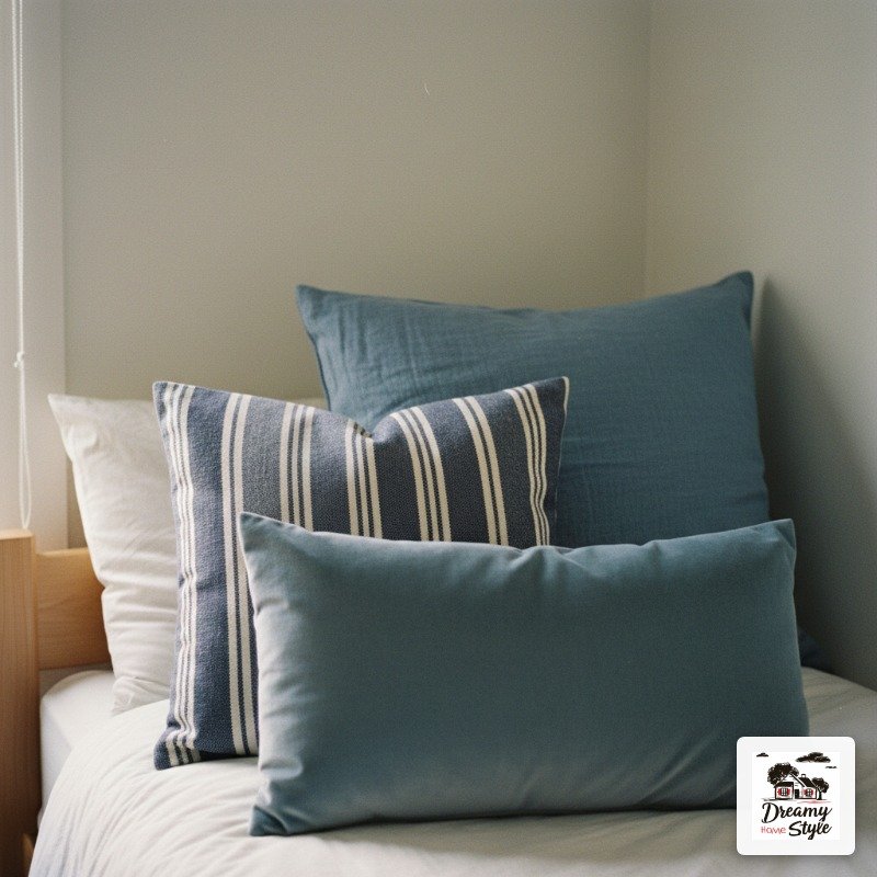 Stack Blue Throw Pillows in Different Sizes for a Lived-In Look