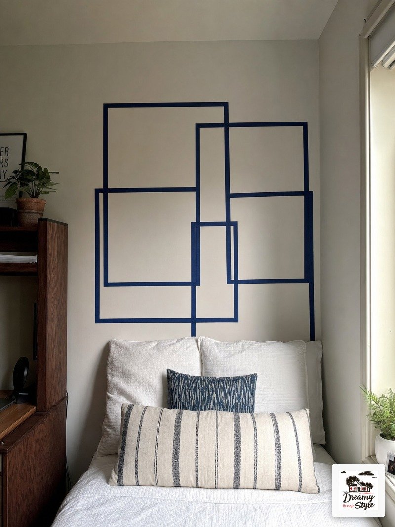 Try Blue Washi Tape to Create a DIY Headboard on the Wall
