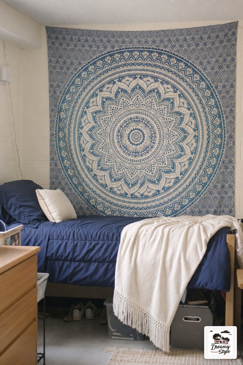 Use a Blue Tapestry to Deal With Those Blank Institutional Walls