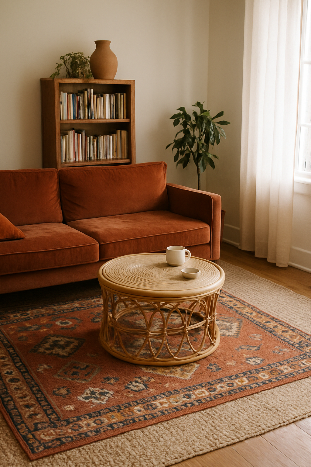 Bohemian Living Room Layout — a furnished plan to start from