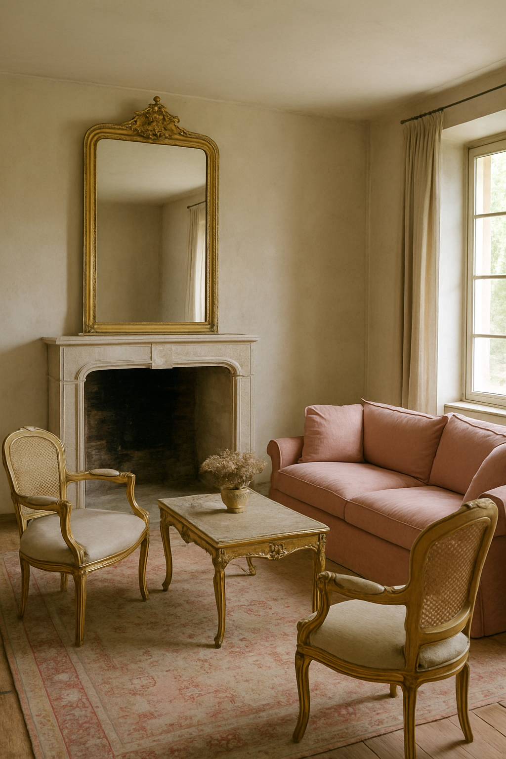 French Country Living Room Layout Built for Conversation — a furnished plan to start from
