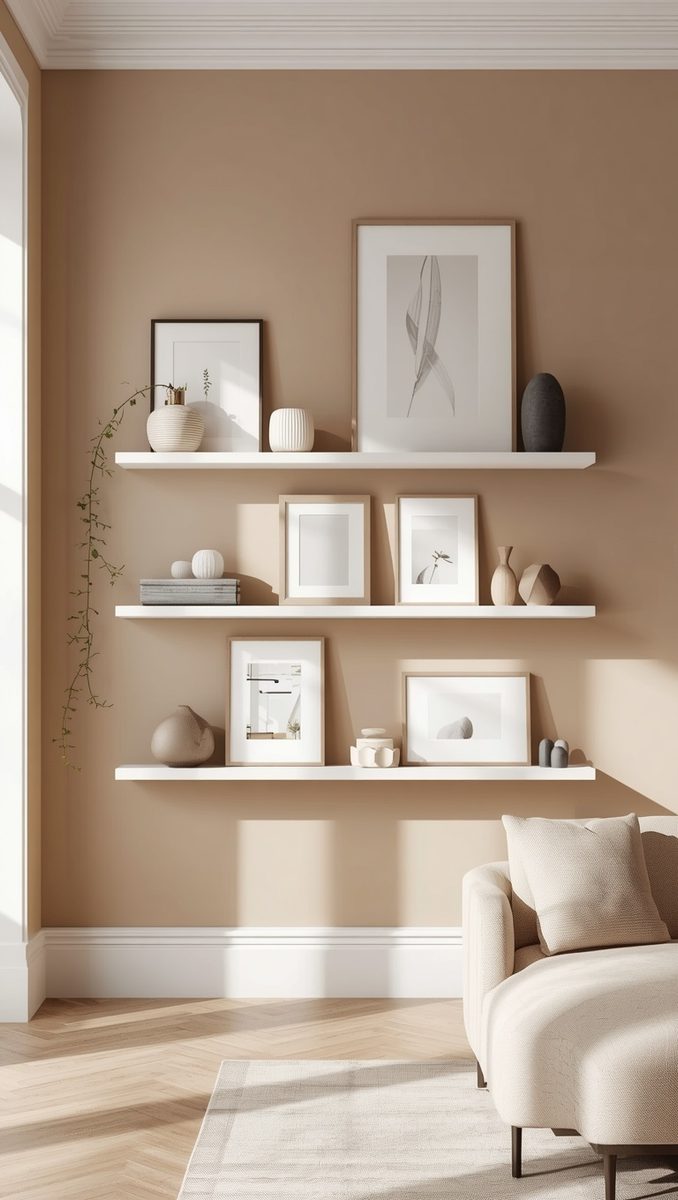 Picture ledge mounted along a wall
