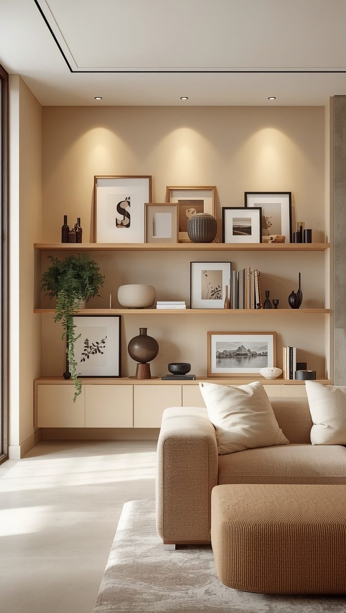 Picture ledge wall lit by natural window light