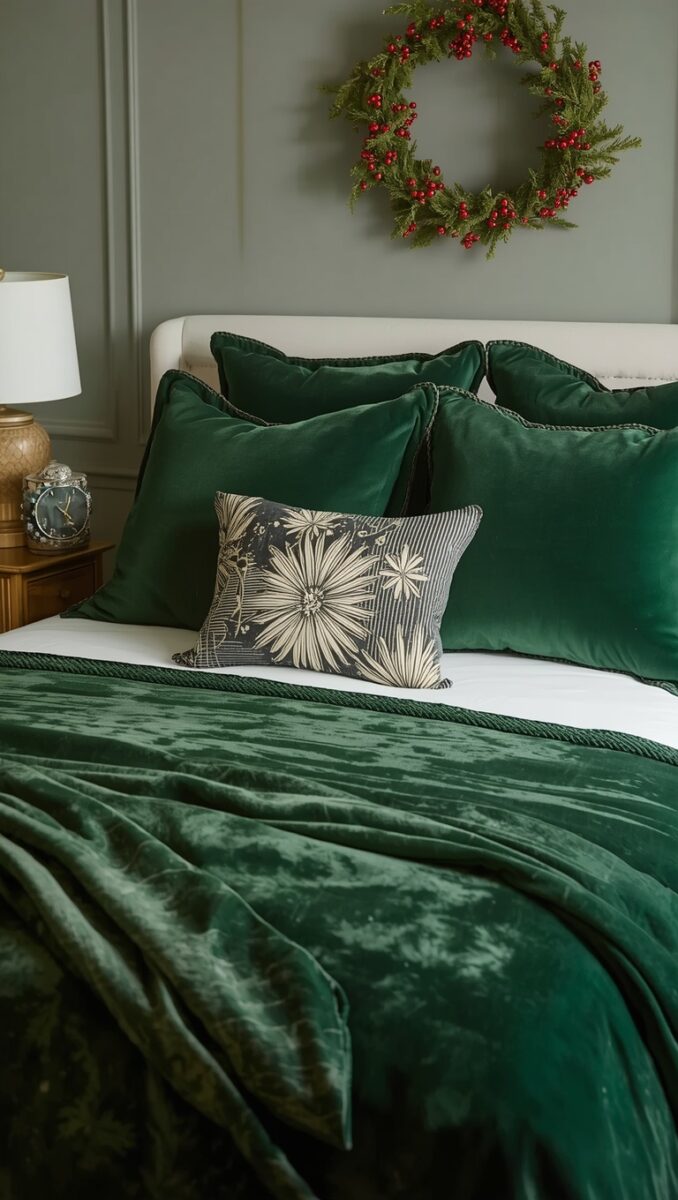 Pile on Deep Green Velvet Pillows<